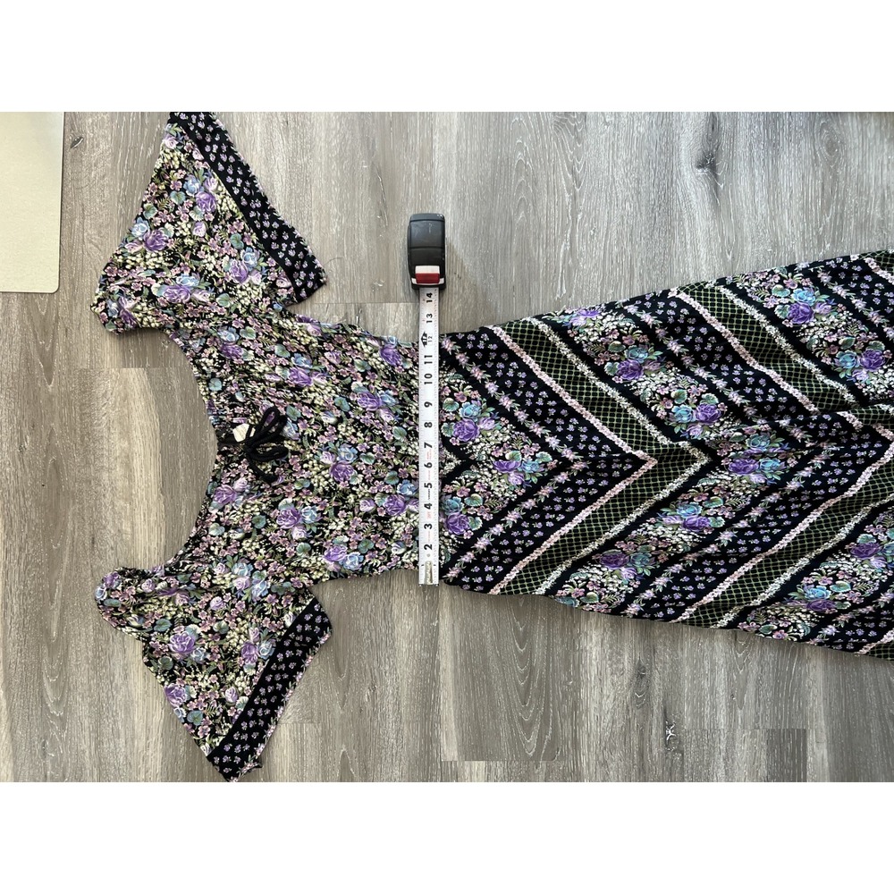 Vintage 70s Purple Floral Patchwork Maxi Dress Size S - Picture 6 of 11